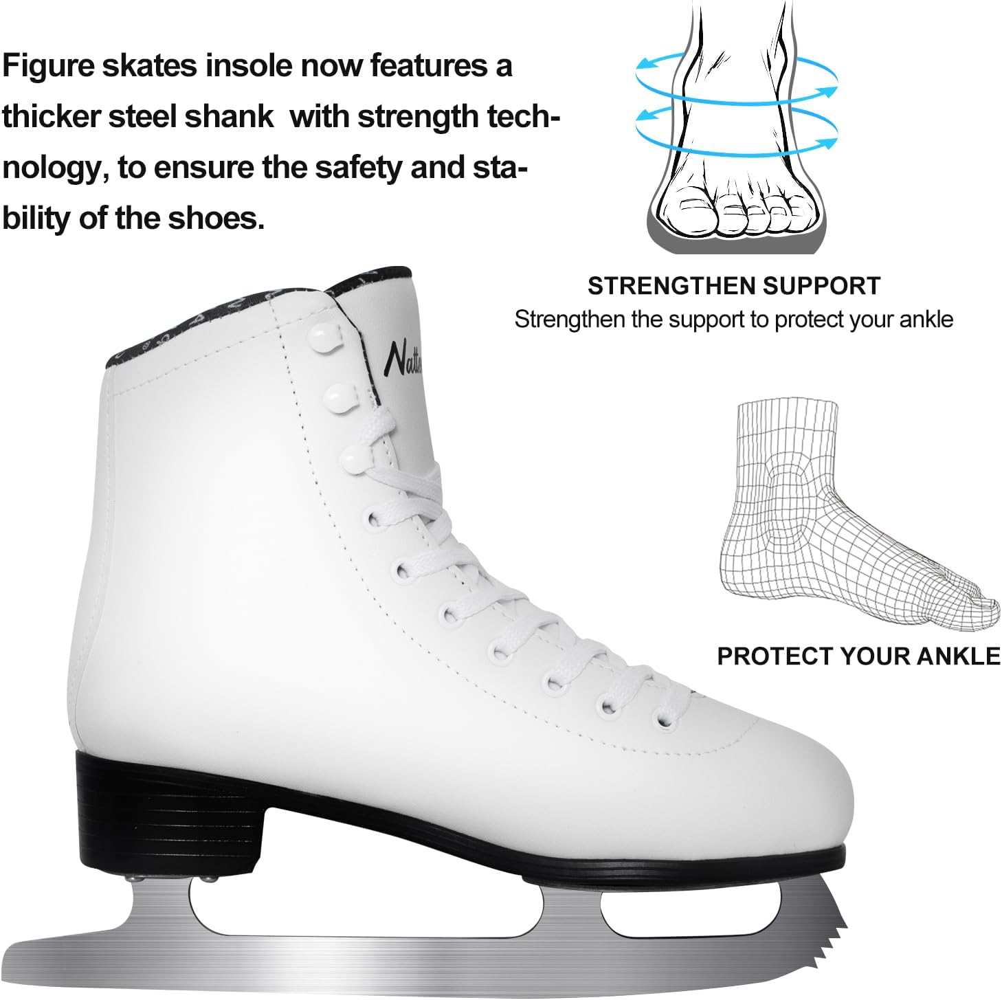 Nattork Figure Skates Excellence Stainless Steel Blades Ice Figure Skating with Enhanced Support Strength Performance and Ultimate Comfort for Youth and Adult